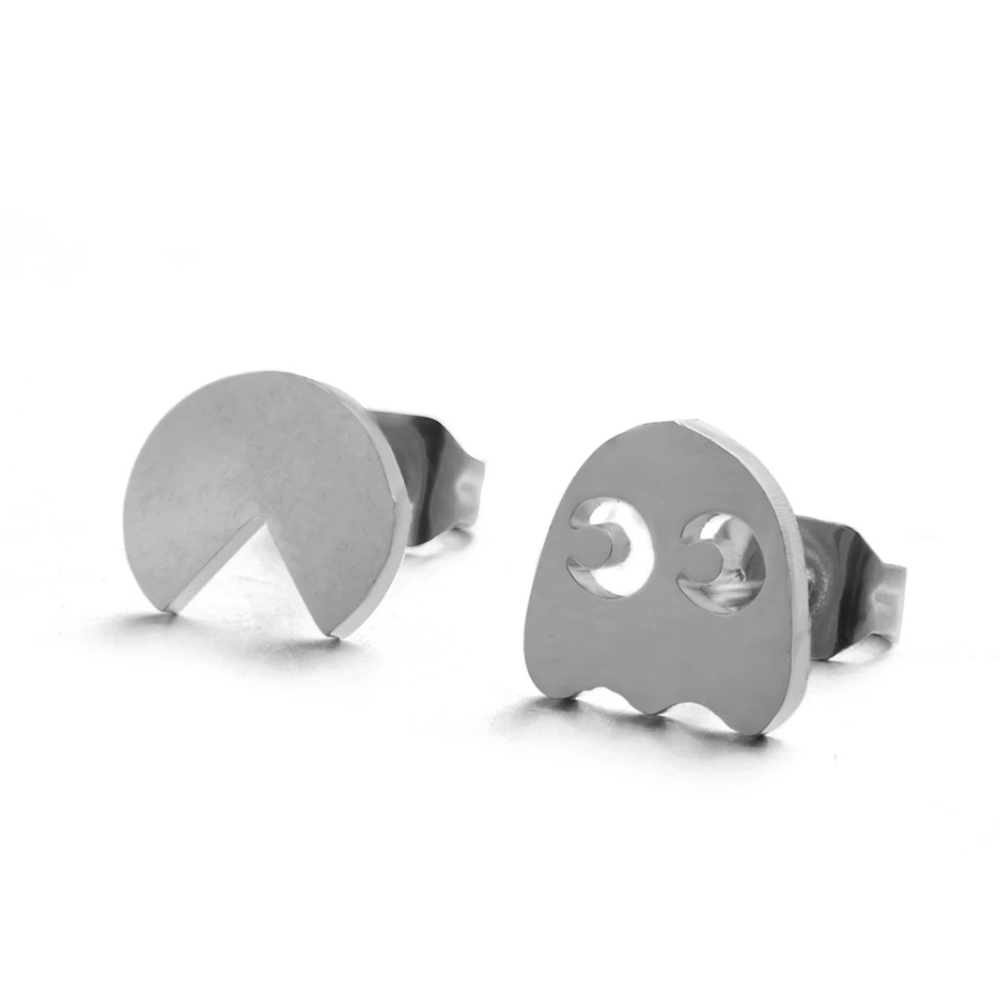 Pacman Earrings - Asymmetrical Silver Studs NWT